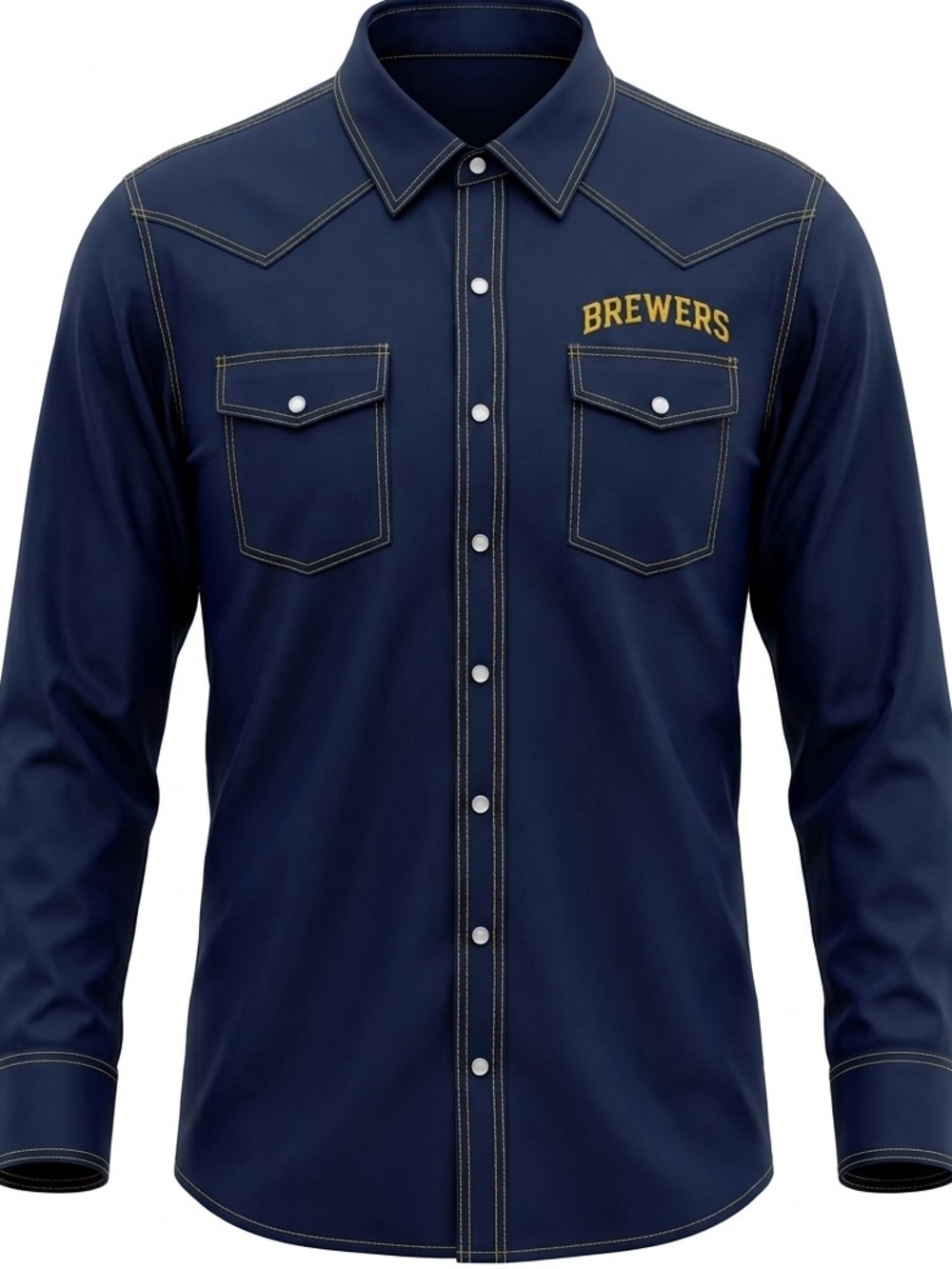 Milwaukee Brewers Baseball Country Western Shirt Pearl Snap Up Long Sleeve XL